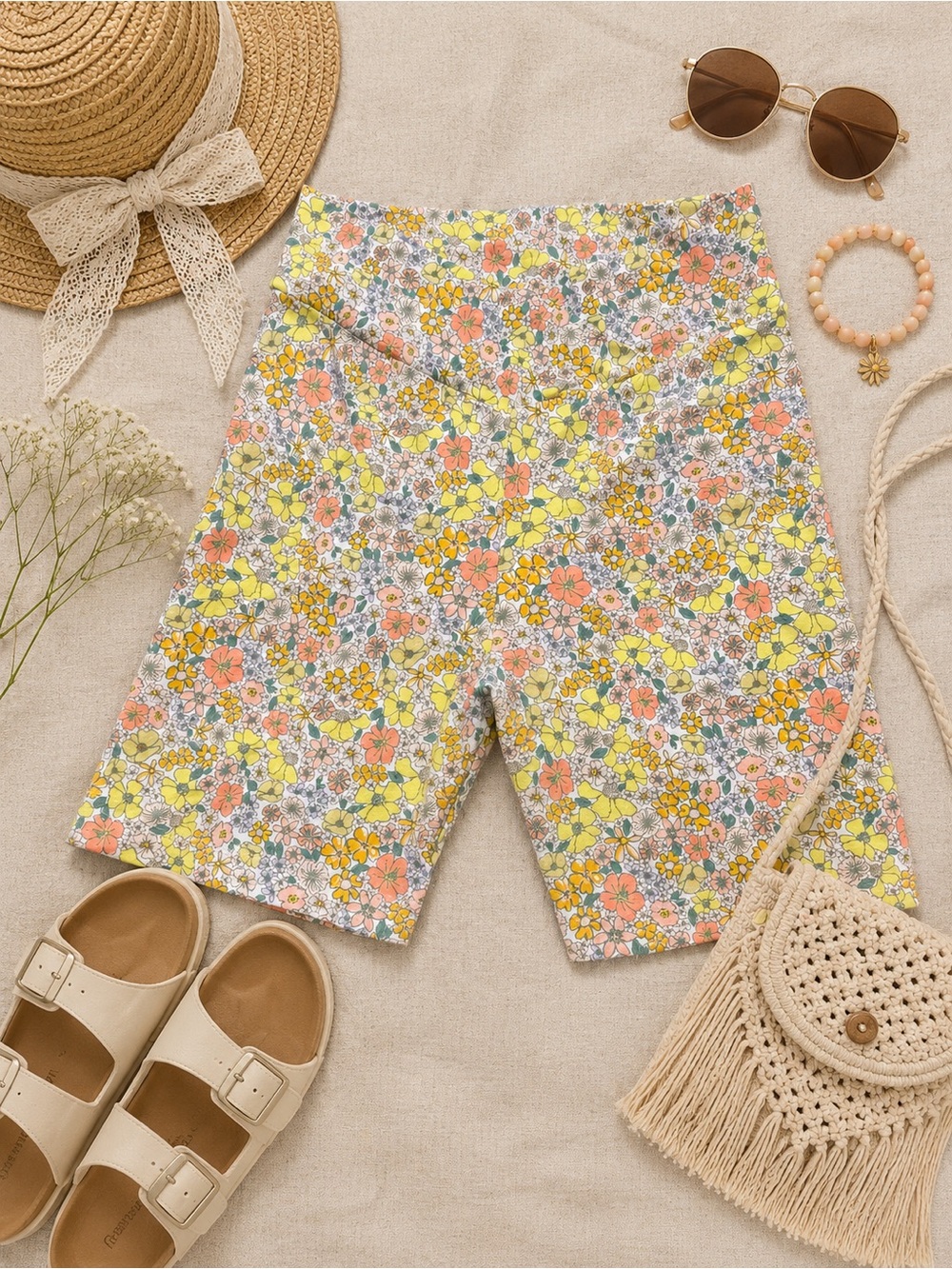 Art Class Girls Floral Bike Shorts Multicolor High Rise Size L 10/12